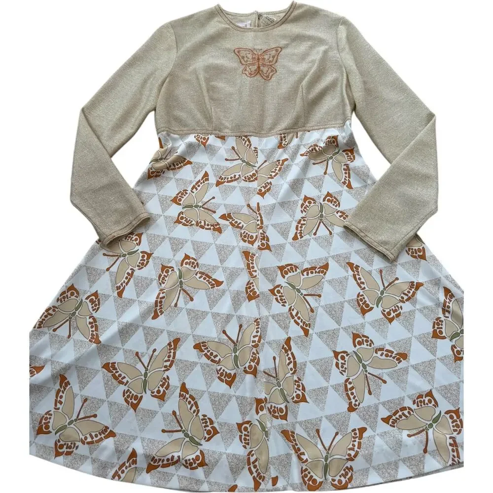 Vintage Jerell of Texas butterfly dress brown & tan medium